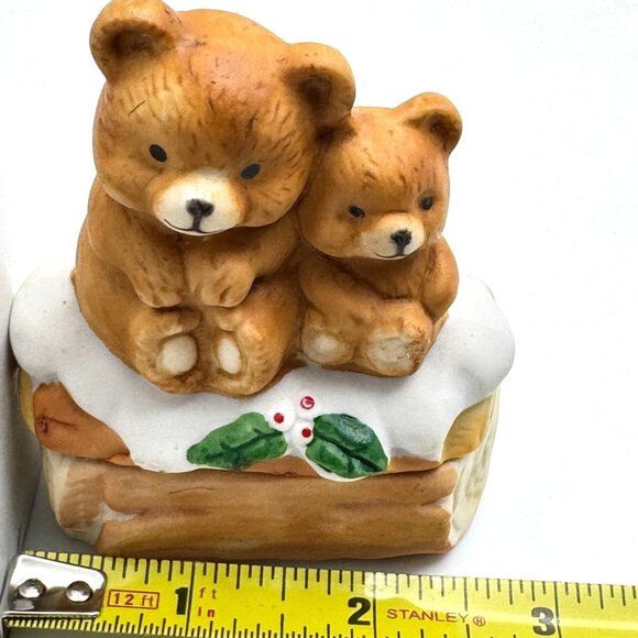 Vintage 1980s Porcelain Bisque Christmas Bear Candle Trinket Box With Lid 3" - Picture 2 of 8